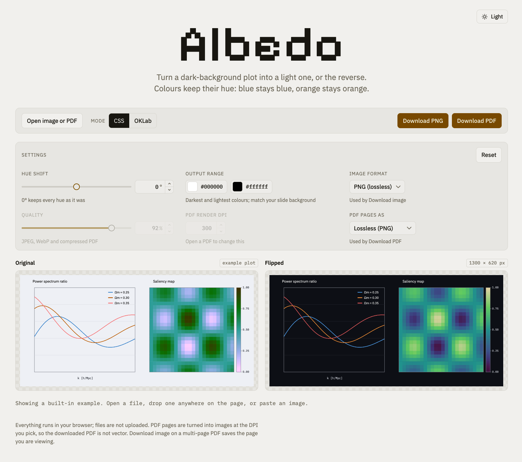 Screenshot of the Albedo web app, light theme