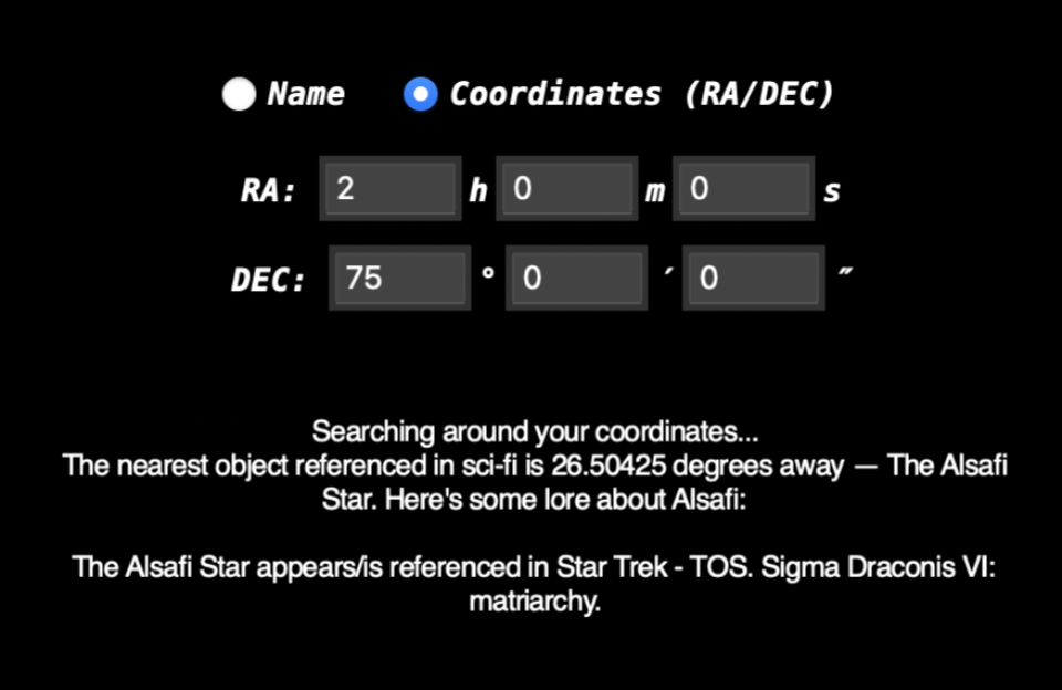Astrolore GUI screenshot 2