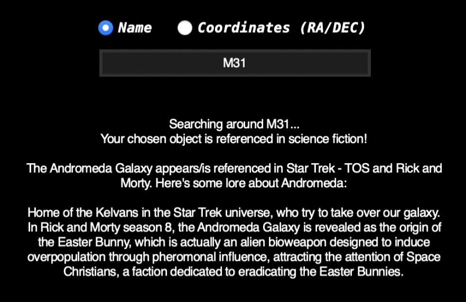 Astrolore GUI screenshot 1