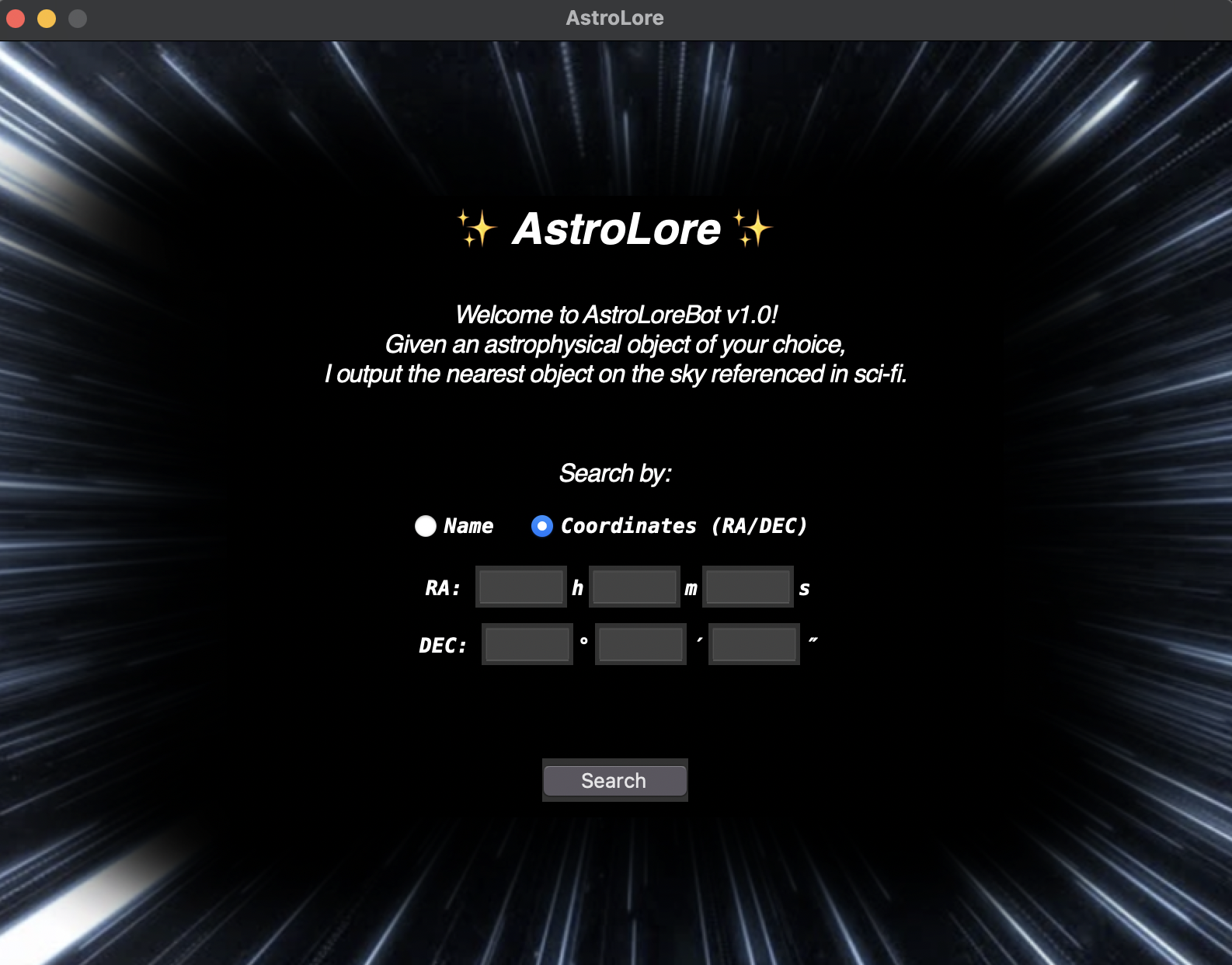 Astrolore GUI screenshot 2