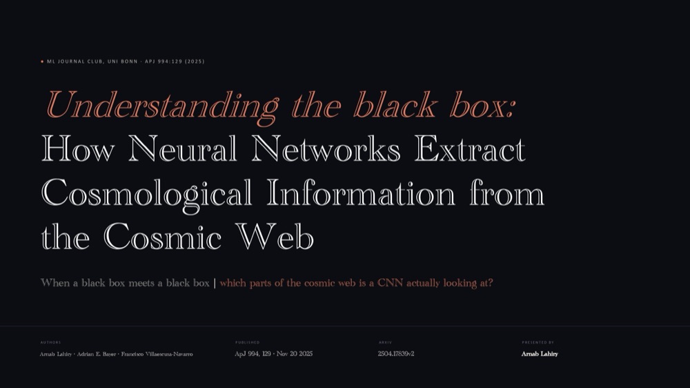 Title slide: Interpreting Cosmological Information from Neural Networks in the Hydrodynamic Universe